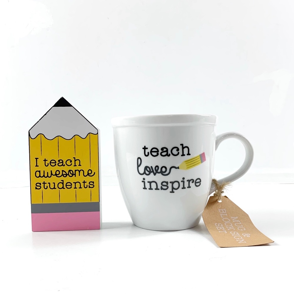NWT Collins •Teach Love Inspire • Mug & Block Set